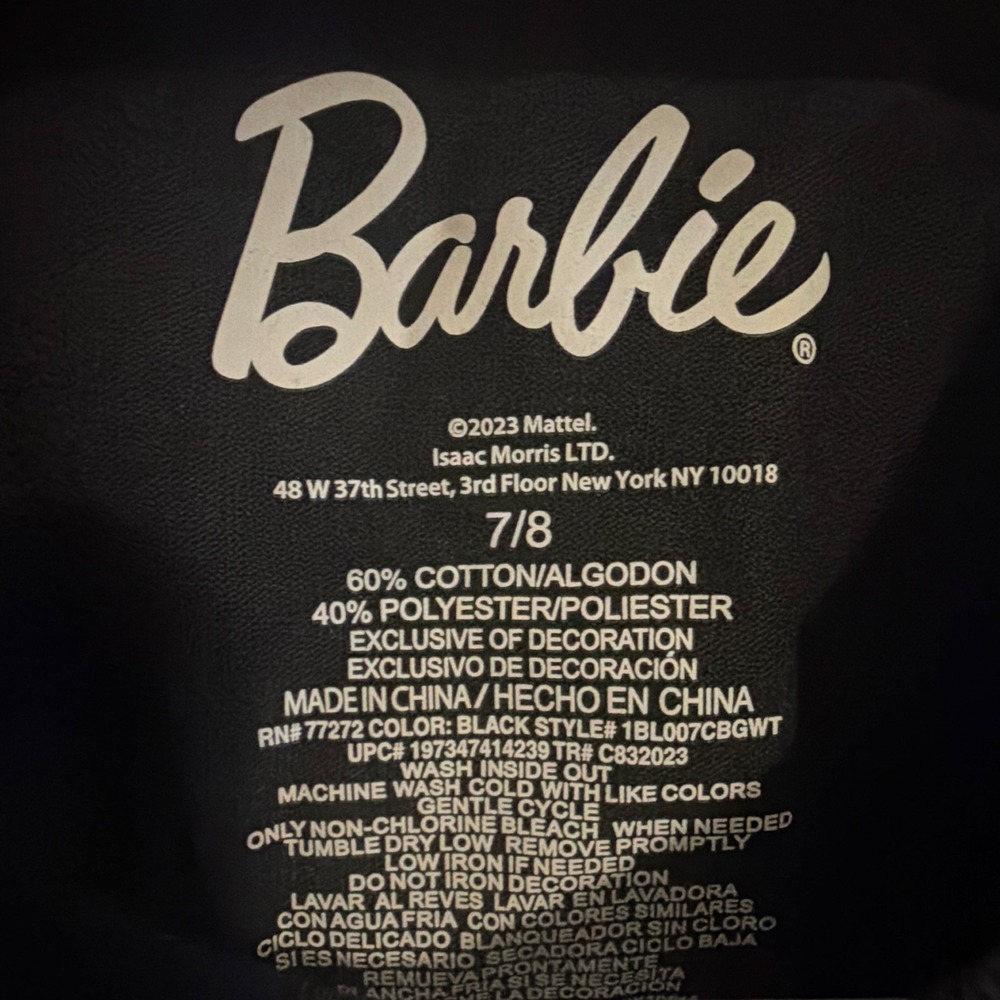 Barbie Black Pink Logo Graphic Crew Neck Short Sleeve Tagless T-Shirt 7/8 kid - Picture 3 of 7